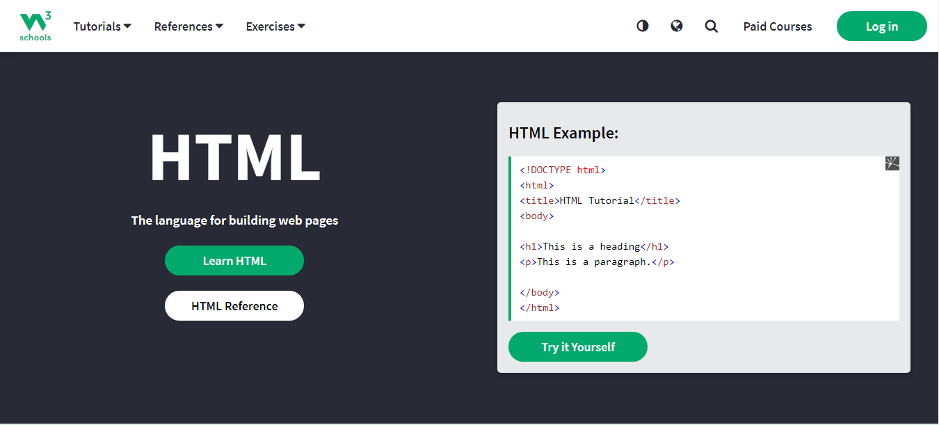 W3school landing page